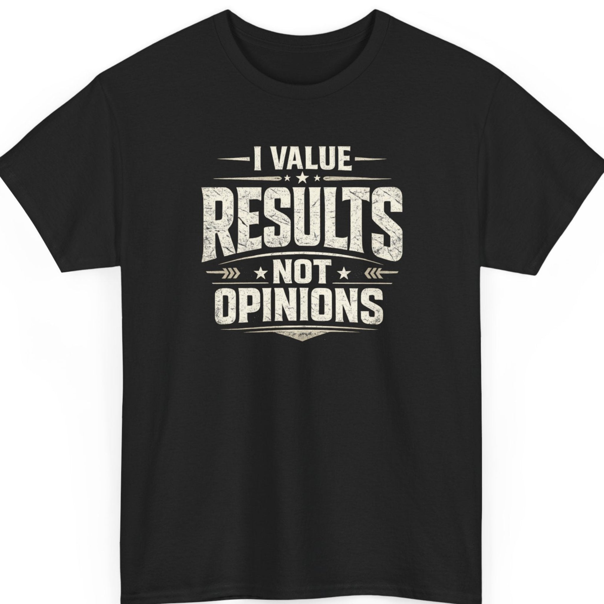Mayhem Haus I Value Results Not Opinions entrepreneur mindset graphic t-shirt on black shirt