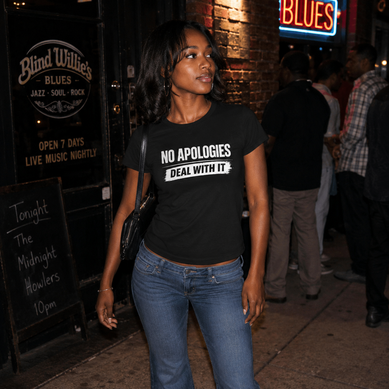 Mayhem Haus No Apologies Deal With It T-Shirt in black on a model