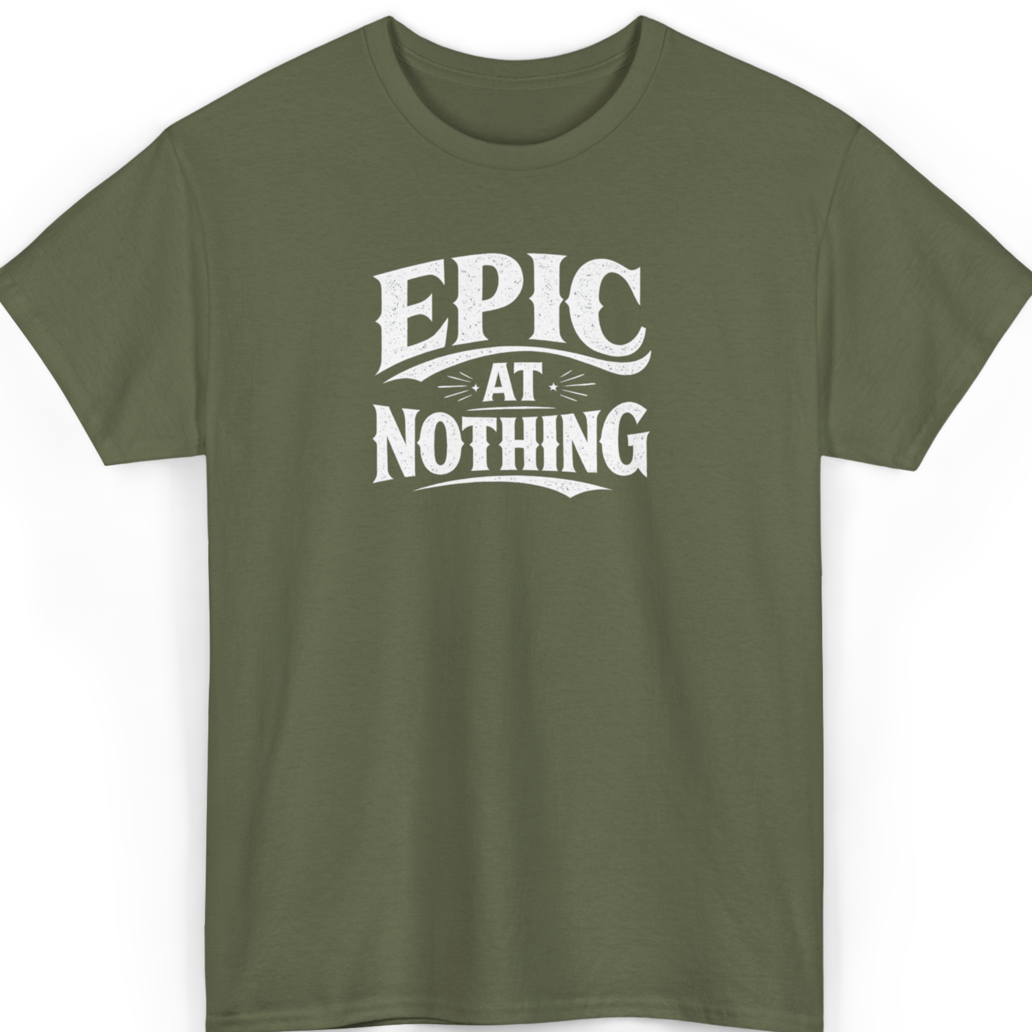 Mayhem Haus Epic at Nothing T-Shirt in olive green with white distressed text