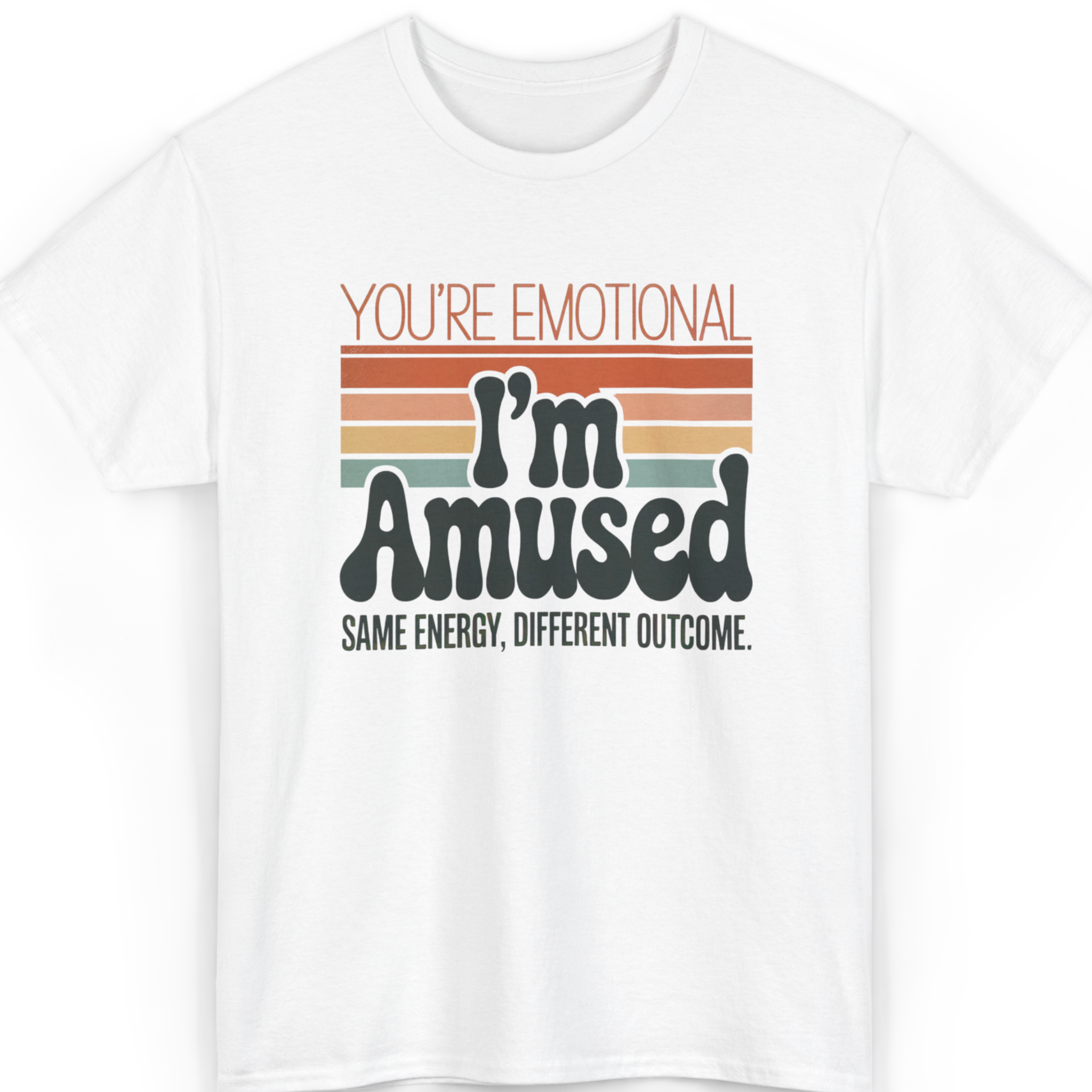 Mayhem Haus You’re Emotional, I’m Amused T-Shirt with retro stripes