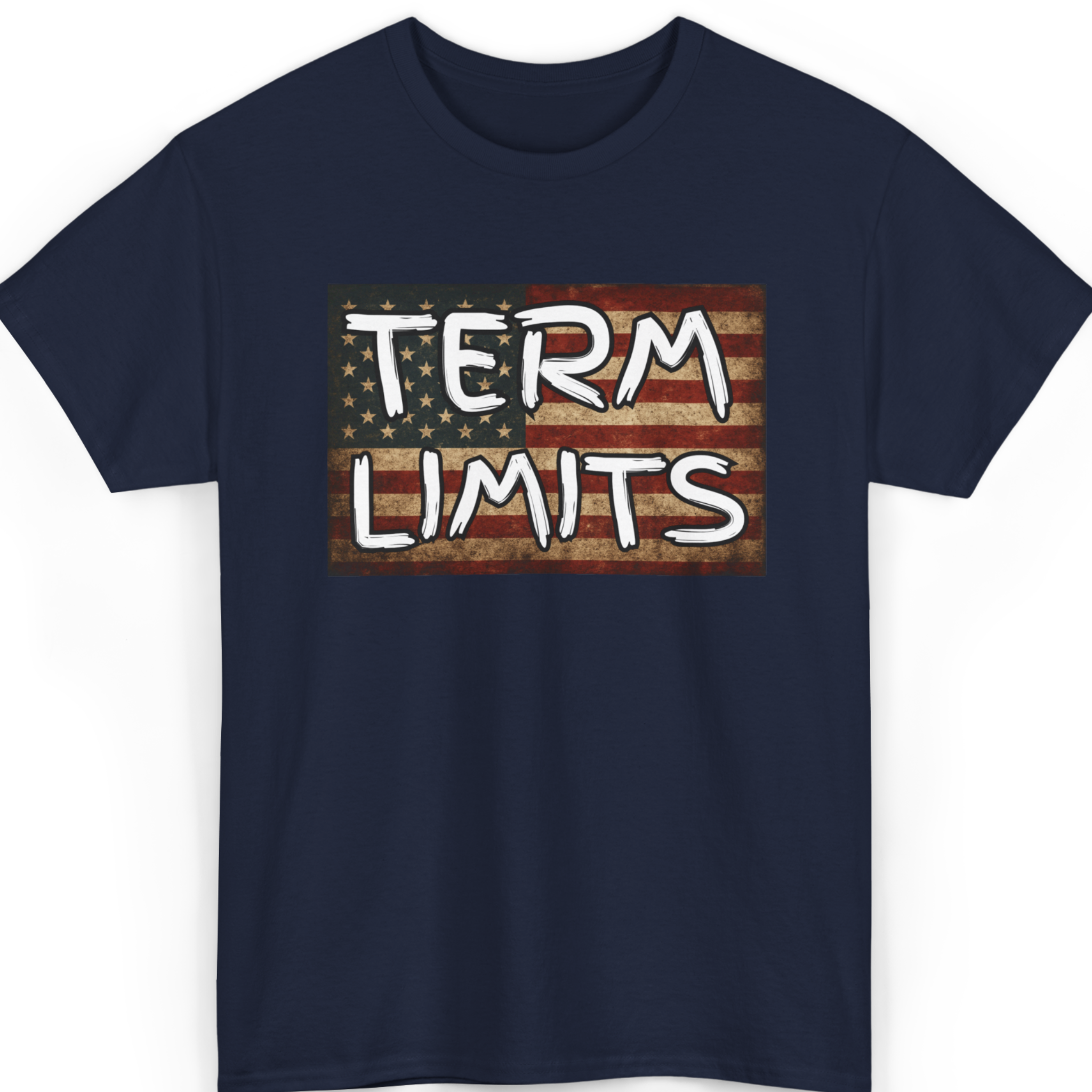Mayhem Haus Term Limits T-Shirt with an American flag graphic and white text