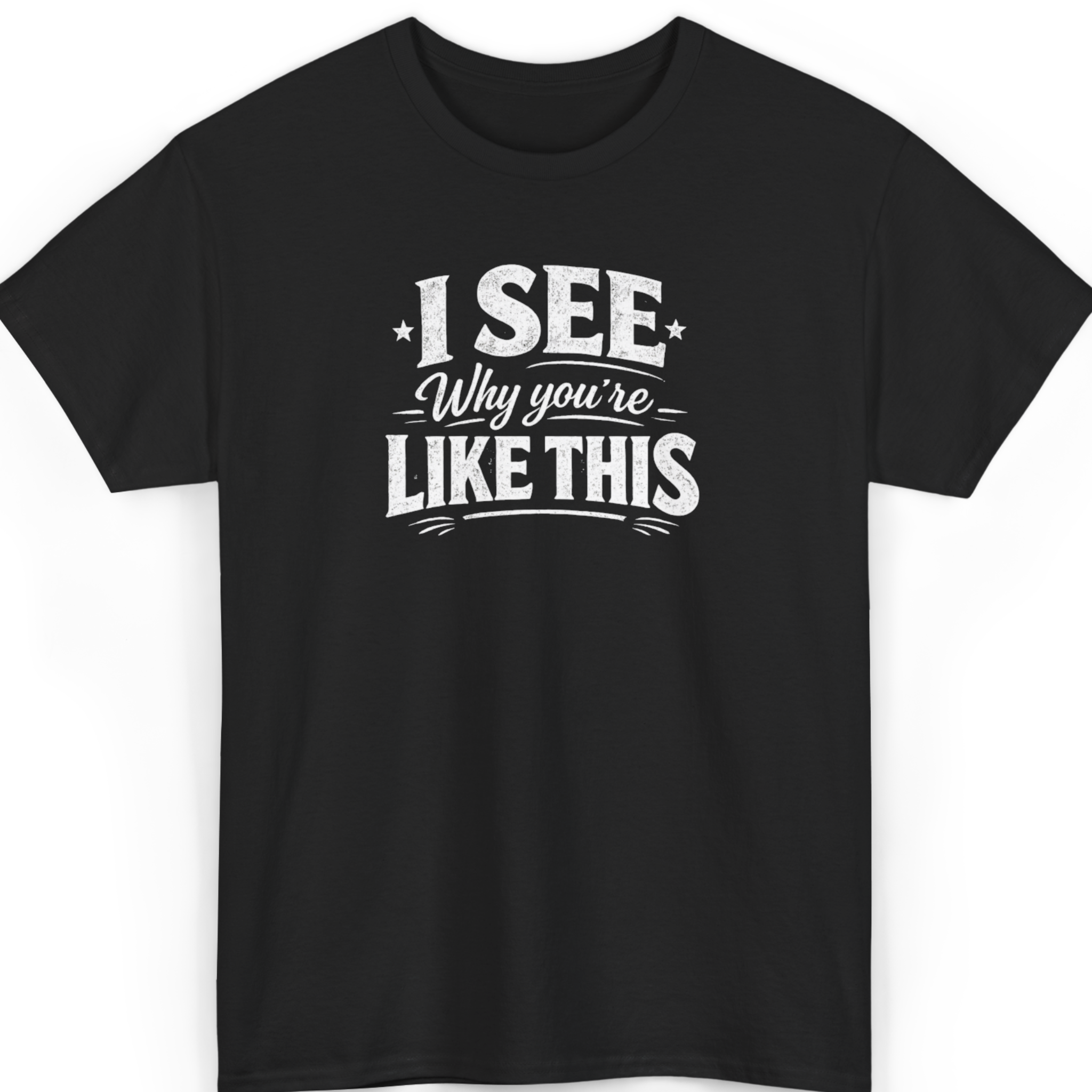 Mayhem Haus I See Why You’re Like This T-Shirt in black with white text