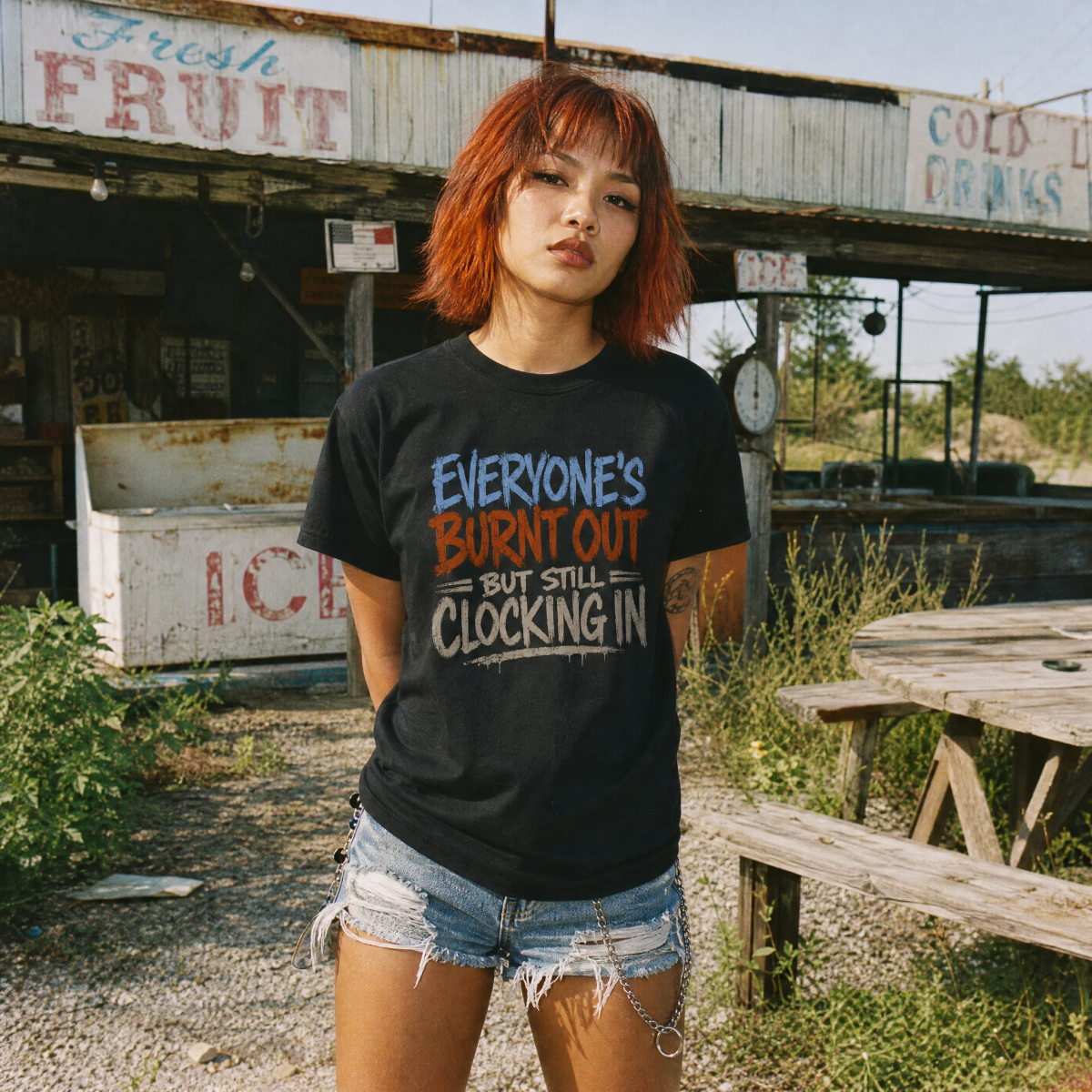 Mayhem Haus Everyone’s Burnt Out But Still Clocking In T-Shirt