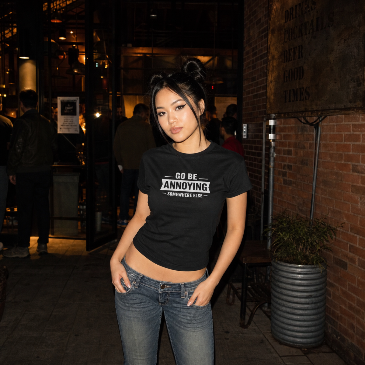 Mayhem Haus Go Be Annoying Somewhere Else T-Shirt on a model