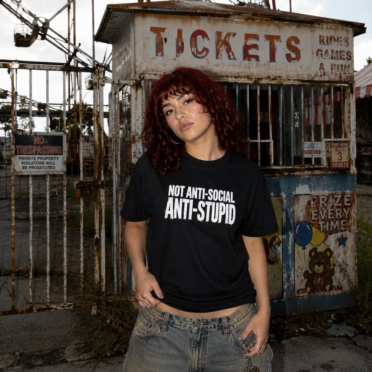 Mayhem Haus Not Anti-Social Anti-Stupid T-Shirt in black on a model